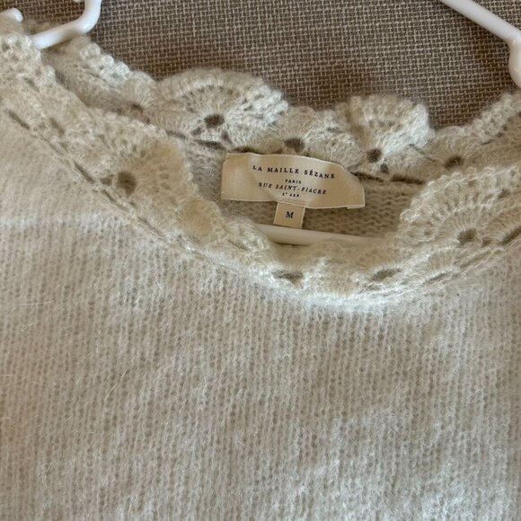 BEST Sezane Stacy Jumper Sweater Medium Ecru Ivory French Wool Mohair Knit - Picture 8 of 10